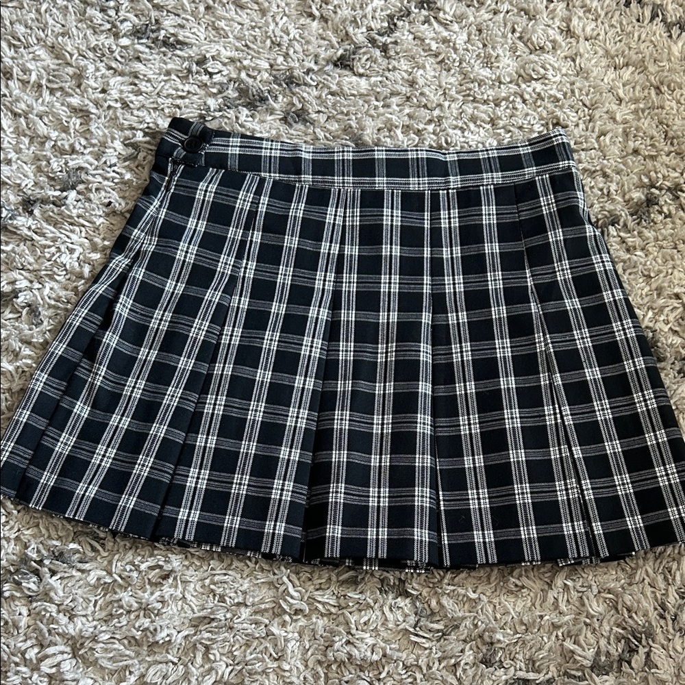 Divided Black and White Plaid Skater Skirt